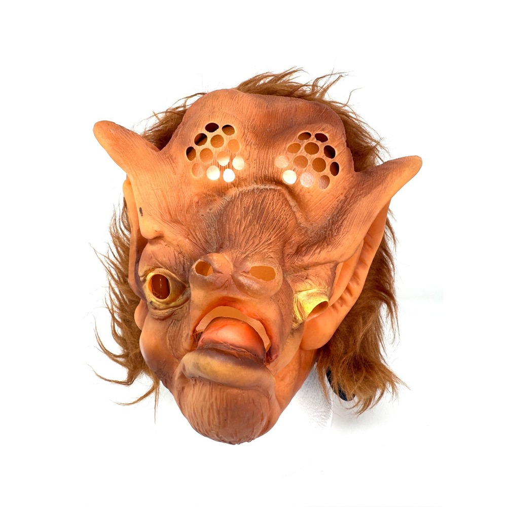 Vintage Monster Bat Face Troll Mask Faux Hair Halloween Costume Rare